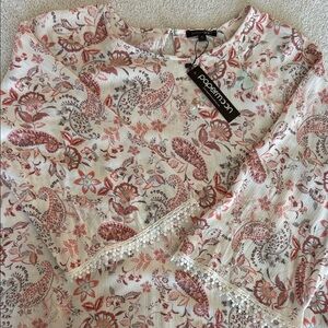 Papermoon Cream Blush Paisley Crochet-Trim Long Sleeve Top